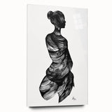Abstract figurative acrylic artwork displayed in a glass frame, showcasing vibrant colors and dynamic shapes, perfect for modern home decor.