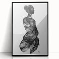 Framed abstract figurative artwork in black acrylic, showcasing modern design elements and a sleek front view, perfect for contemporary home decor.