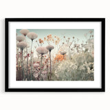 Abstract floral wall art featuring vibrant colors and intricate designs, framed in black with a mat, perfect for enhancing modern home decor.