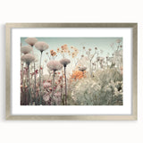 Abstract floral wall art framed in silver with a white mat, showcasing vibrant colors and intricate patterns, ideal for modern home decor.