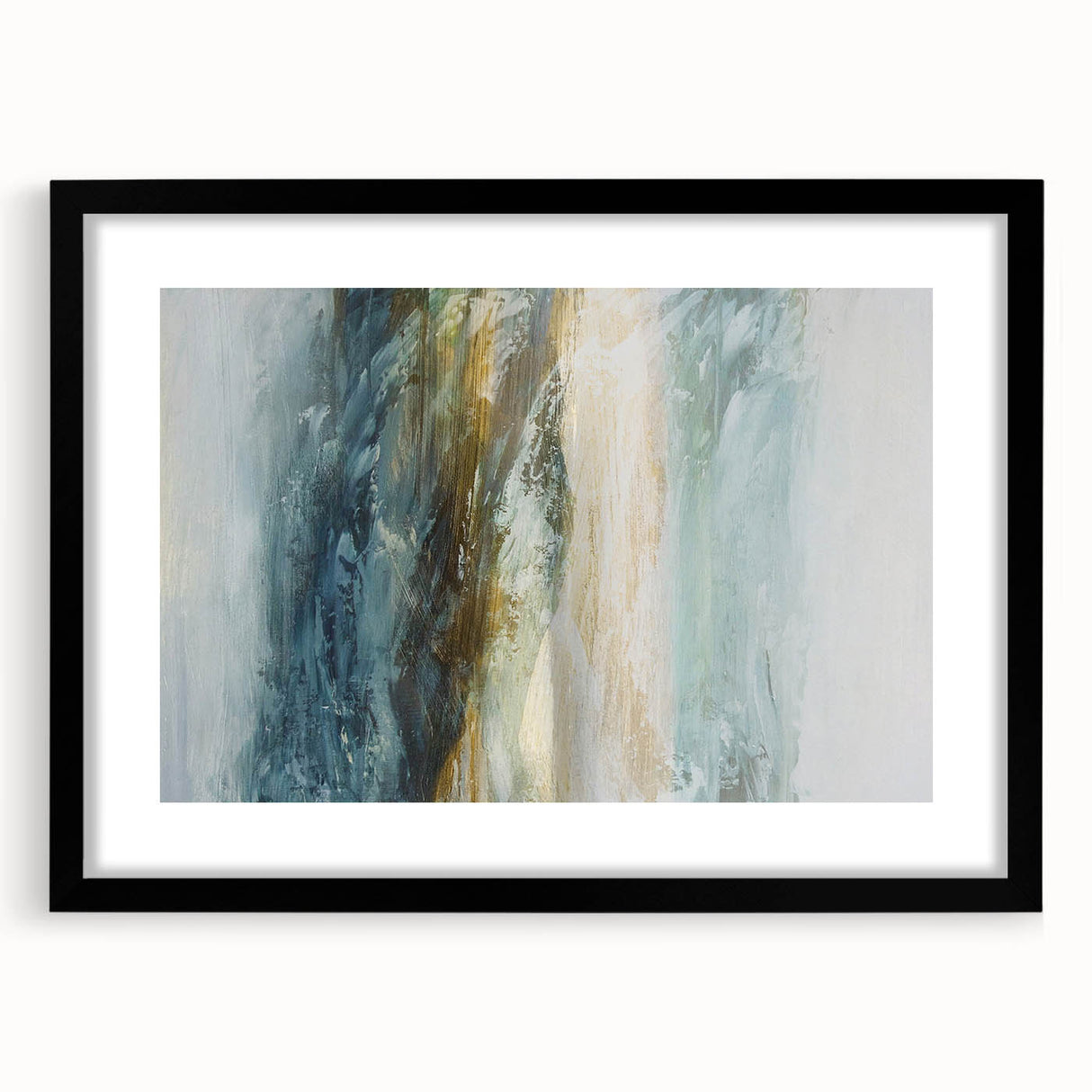Abstract landscape wall art framed with a black mat, showcasing vibrant colors and intricate textures that enhance modern home decor. The piece adds a stylish touch to any interior space.