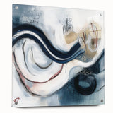 Fluid Abstract Wall Art – Navy, White & Gold with Textured Details
