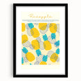 Extra large abstract art print of colorful fruits on textured canvas, framed in black, ideal for living room decor.