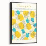Black and white vintage poster art of assorted fruits on a framed canvas, suitable for bedroom wall decor.