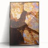 Mid-century modernist art featuring autumnal trees in acrylic, framed in silver, suitable for modern art wall decor.