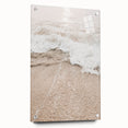 Large abstract wall art in blue and green hues on acrylic glass, ideal for modern bedroom or dining room ambiance.