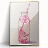 Art deco poster of food and drinks, framed in acrylic with gold details, suitable for modern kitchen decor.