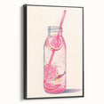 Black and white vintage poster art of a food and drink landscape on framed canvas, suitable for bedroom decor.