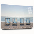 Acrylic glass artwork showcasing a vibrant beach landscape design, viewed from the side with decorative pins. Perfect for coastal-themed decor, enhancing any space.