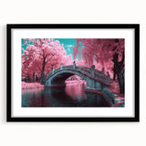 Black landscape bridge frame with mat, showcasing a sleek front view. Ideal for displaying artwork or photographs, enhancing modern decor with its elegant design.