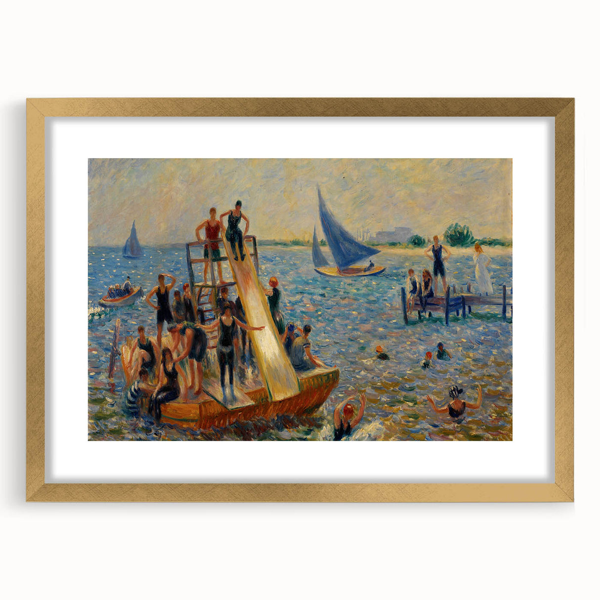 Impressionist Beach Scene - Modern Wall Art of Lively Seaside Day