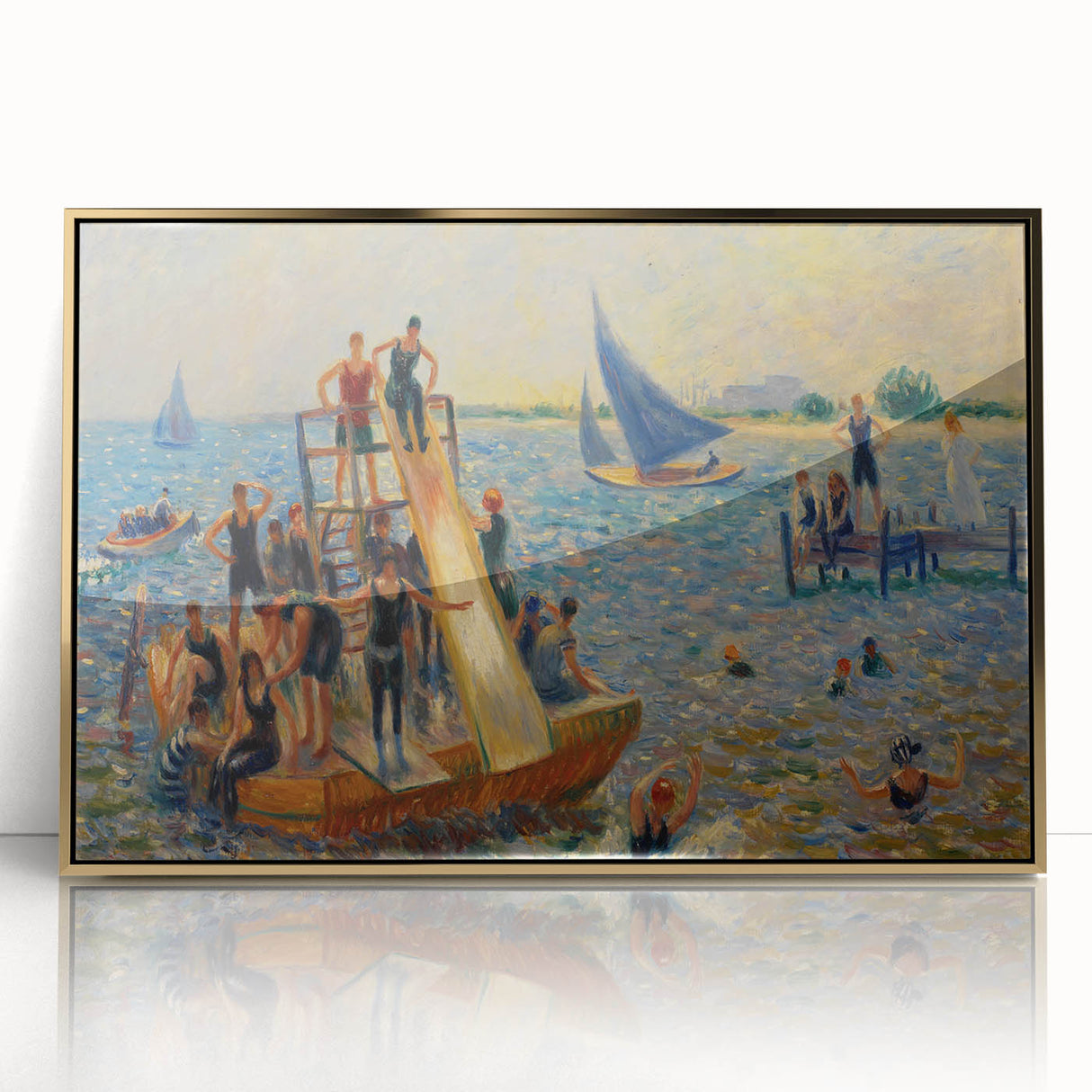 Impressionist Beach Scene - Modern Wall Art of Lively Seaside Day