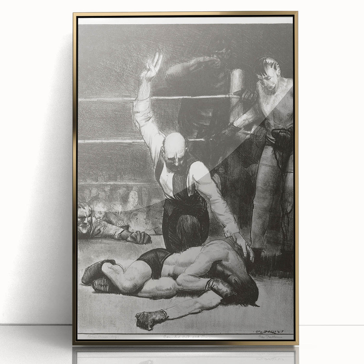 Realism Art Print of a Boxing Scene - Intense Moment in the Ring