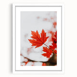 Abstract art print featuring autumnal shades on a white framed canvas, suitable for dining room or bedroom decor.