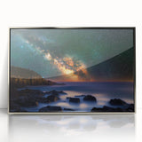 Framed acrylic artwork showcasing a stunning landscape of cliffs, featuring vivid colors and intricate details, perfect for enhancing modern home decor.