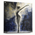 Abstract figurative acrylic artwork displayed in a glass frame from a side view, showcasing vibrant colors and intricate pin details, ideal for modern decor.