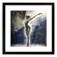 Abstract figurative artwork framed in matte black, showcasing an intricate design with flowing lines and shapes, perfect for modern home decor.