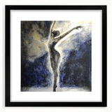 Abstract figurative artwork framed in matte black, showcasing an intricate design with flowing lines and shapes, perfect for modern home decor.
