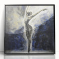 Abstract figurative art piece framed in black acrylic, showcasing vibrant colors and dynamic shapes, ideal for modern interior decor or artistic statement.