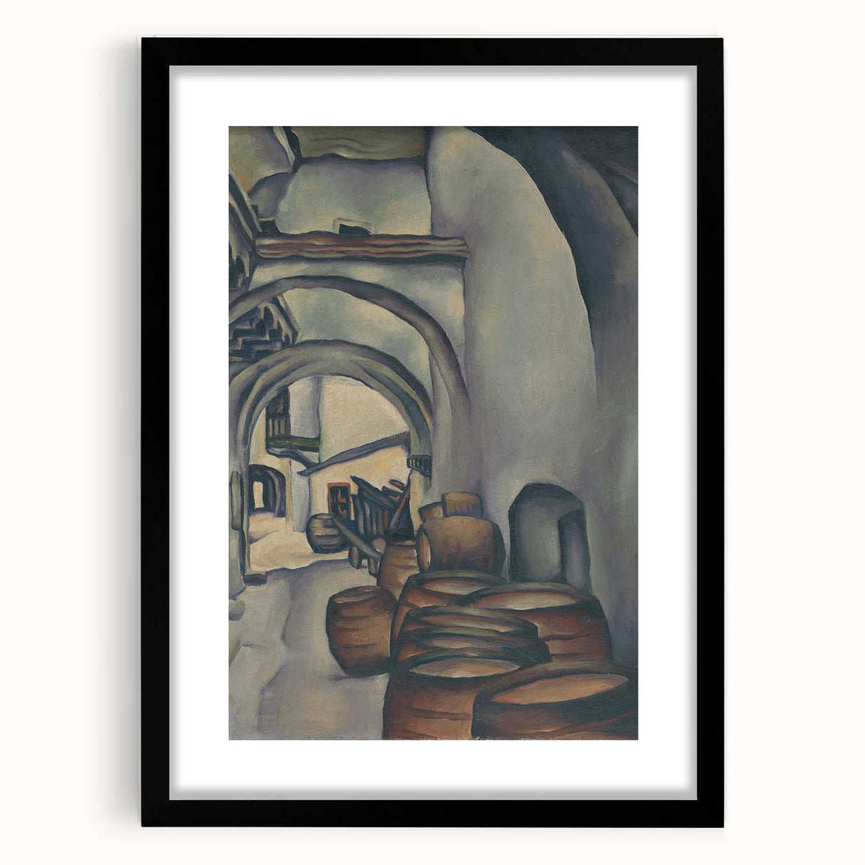 Expressionist Art of Barrel-Laden Courtyard - Abstract Expressionism Print