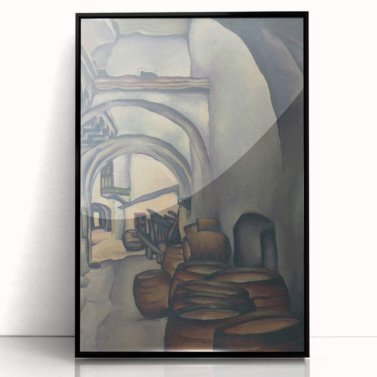 Expressionist Art of Barrel-Laden Courtyard - Abstract Expressionism Print