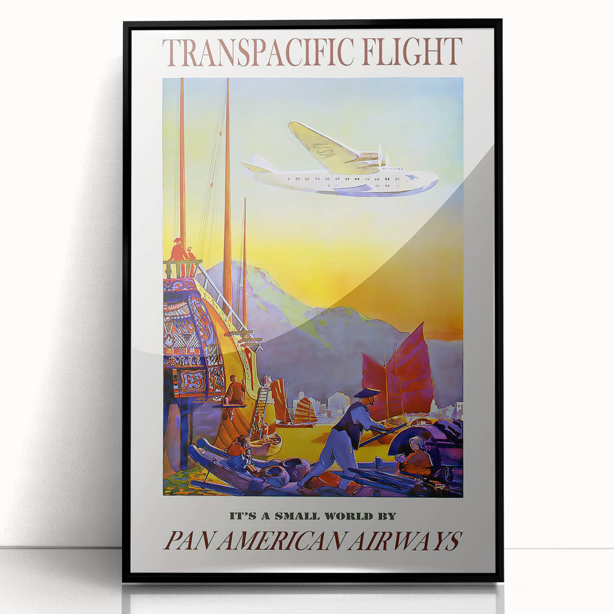 Vintage Transpacific Flight Poster - Retro World Travel Wall Art