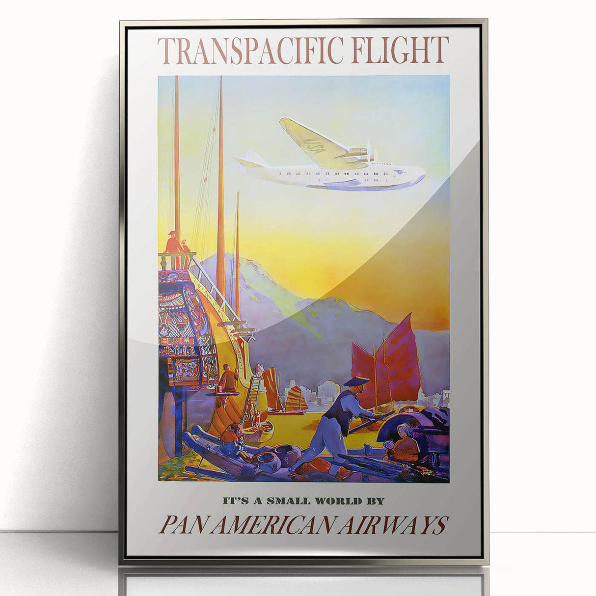 Vintage Transpacific Flight Poster - Retro World Travel Wall Art