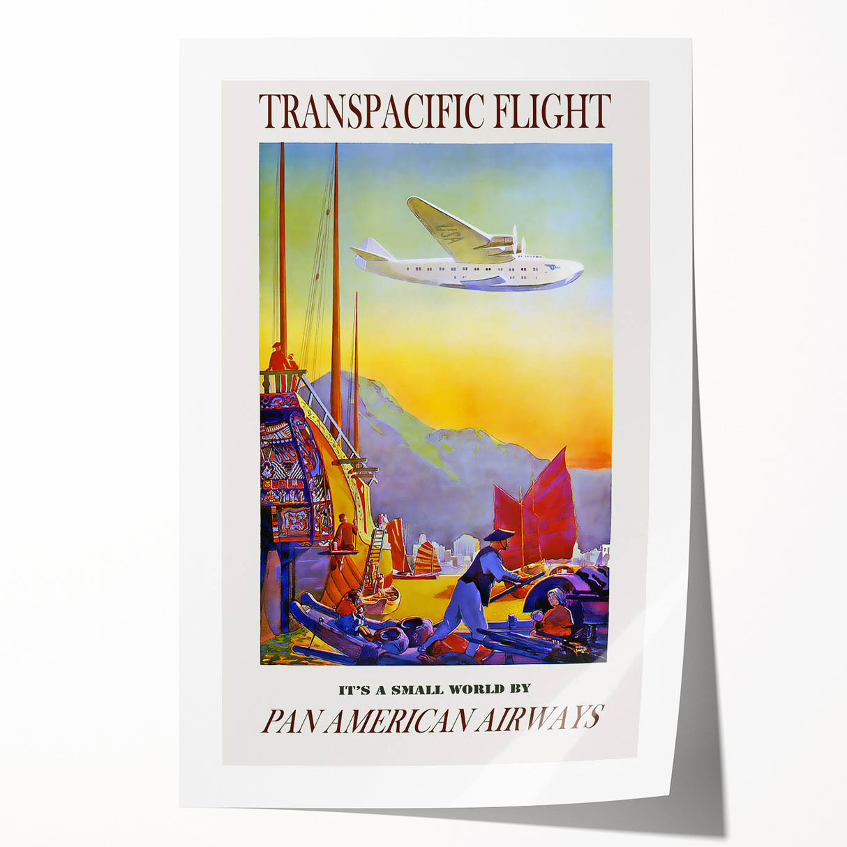 Vintage Transpacific Flight Poster - Retro World Travel Wall Art