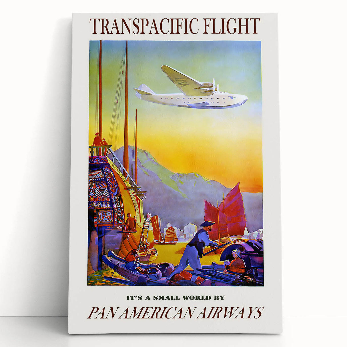 Vintage Transpacific Flight Poster - Retro World Travel Wall Art