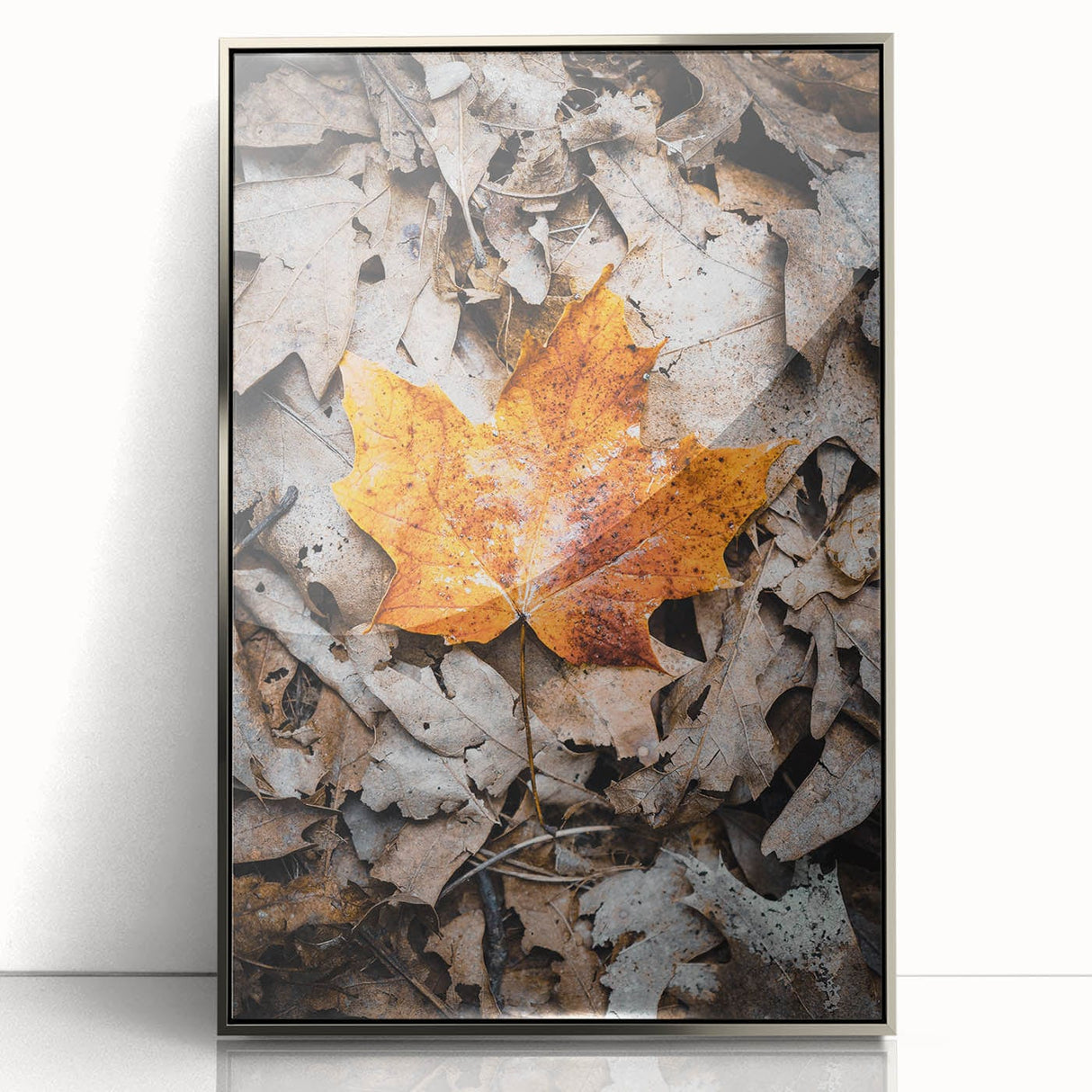 Mid-century modernist art depicting an autumnal scene in acrylic, with muted orange and brown tones.