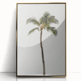 Large art print of a mid-century modernist summer scene in vibrant colors, framed in gold acrylic.