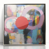 Abstract geometric framed acrylic artwork in silver, showcasing dynamic shapes and patterns, set against a modern backdrop, perfect for contemporary decor.