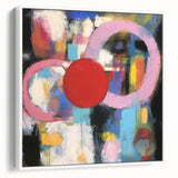 Framed abstract geometric canvas artwork showcasing a modern design in shades of white and gray, ideal for contemporary home decor, viewed from a side angle.