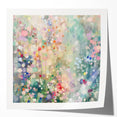 Abstract splatter artwork showcasing vibrant colors and dynamic shapes, ideal for modern decor, presented on a glossy canvas mockup for display purposes.