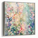 Framed canvas artwork showcasing abstract splatter designs in vibrant colors, set against a sleek silver frame, ideal for modern home decor.