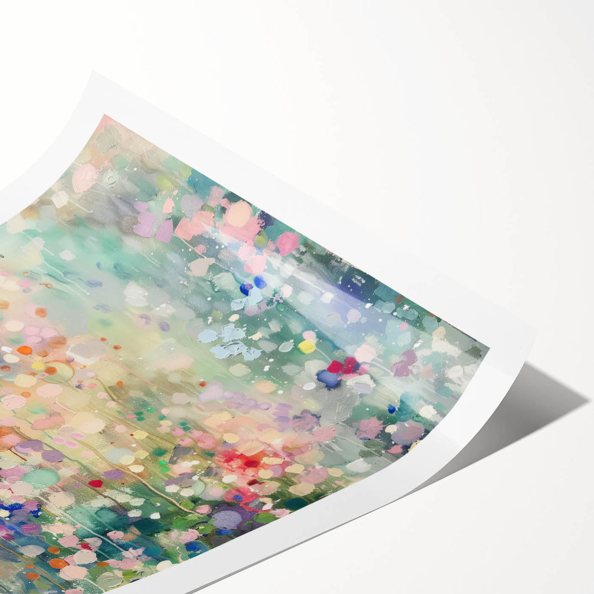 Colorful abstract splatter art print on rolled canvas, showcasing vibrant hues of blue, yellow, and red, designed to add a modern touch to any space. Perfect for contemporary home decor, this artwork is packaged securely in a protective cardboard tube.