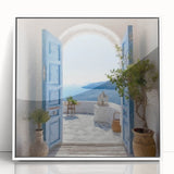 Art deco poster featuring a Greek architecture door design on a white acrylic framed print, ideal for modern art wall decor.
