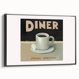 Black and white framed canvas featuring a vintage landscape painting, ideal for bedroom decor.