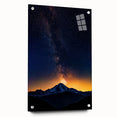 Landscape acrylic glass artwork showcasing a vibrant abstract design with a side view highlighting secure pins, perfect for modern home decor or office spaces.