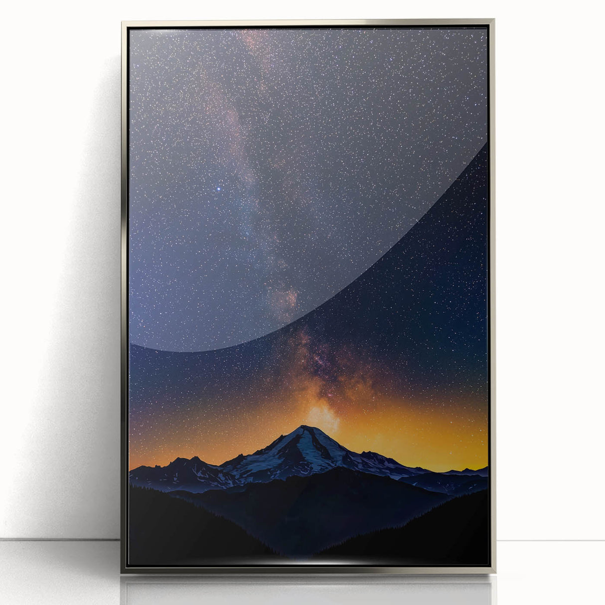 Framed acrylic artwork featuring a sleek silver design, showcasing vibrant colors and intricate patterns, ideal for modern home decor or gallery display.