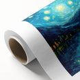 Impressionist-style painting of a starry night sky in vibrant blue and yellow on rolled canvas, ideal for nursery wall art.