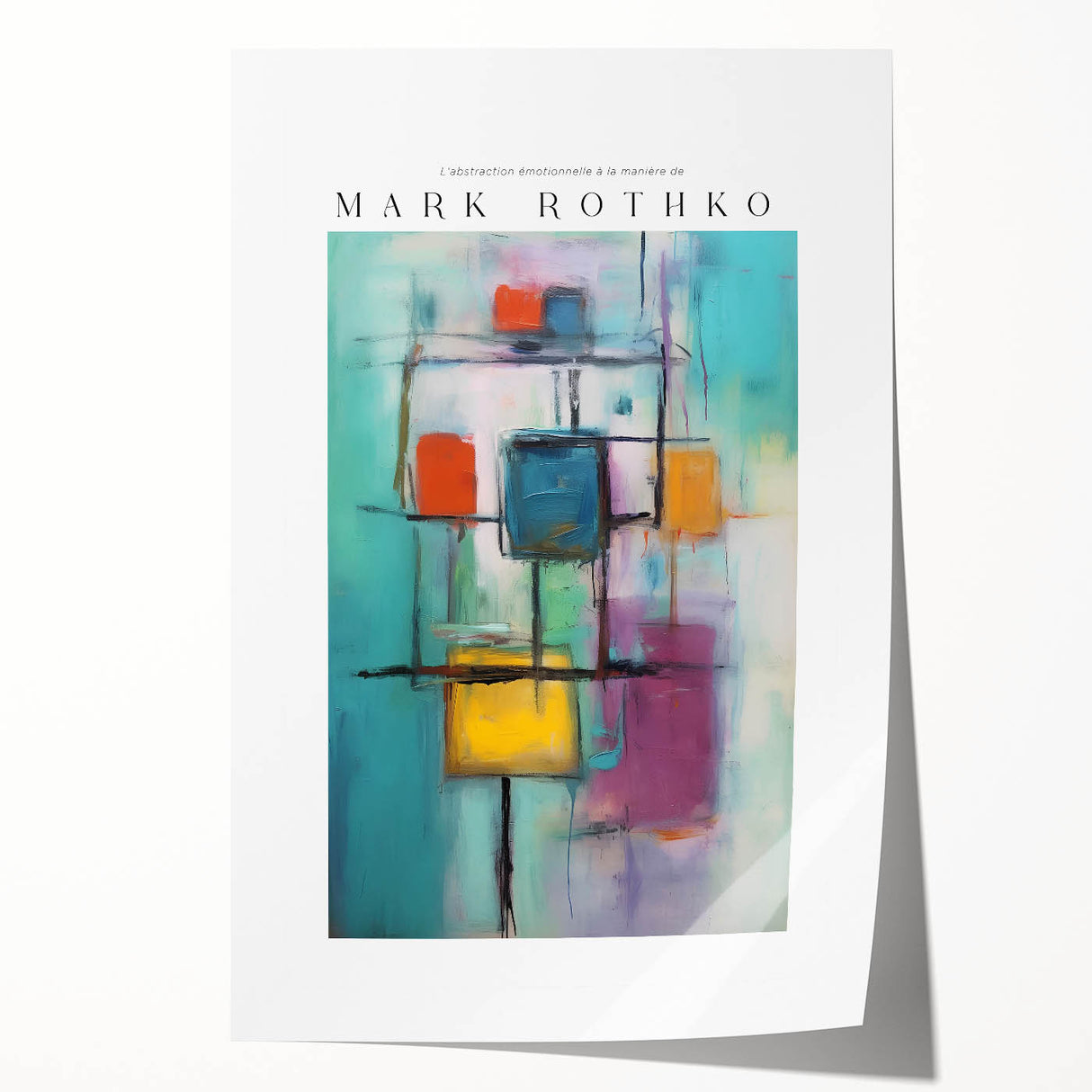 Extra large rolled print of a Mark Rothko-inspired abstract design in muted red and blue tones.