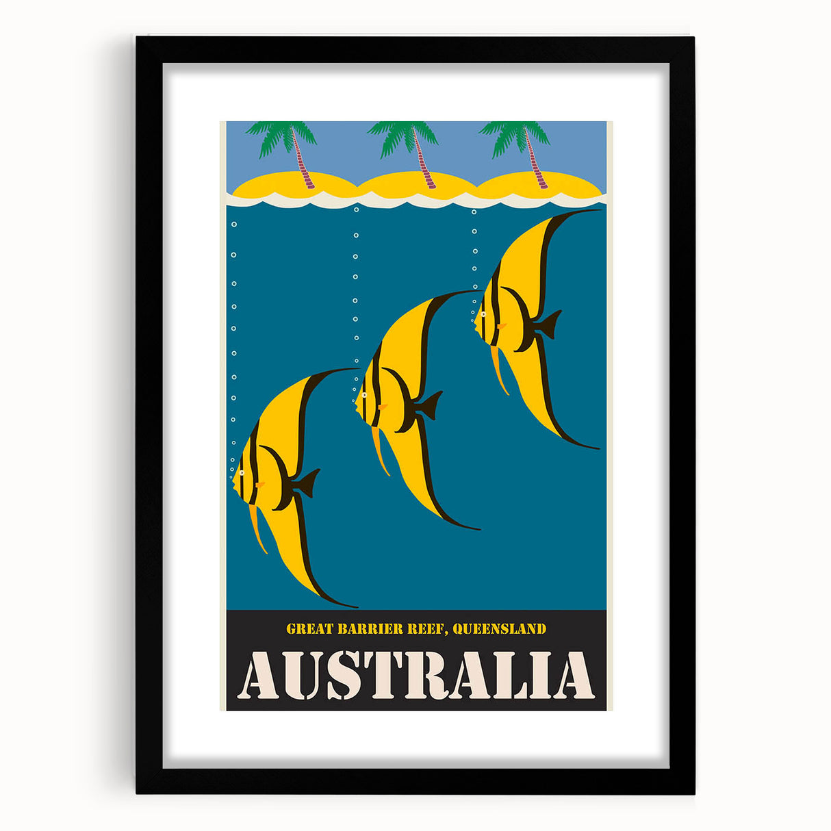 Great Barrier Reef Retro Travel Poster | Queensland Marine Life Art