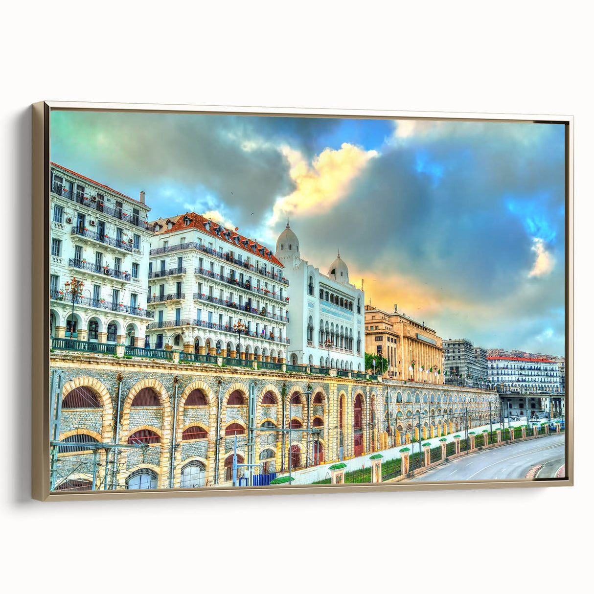 Landscape art painting of an Algerian scenery on a framed canvas.