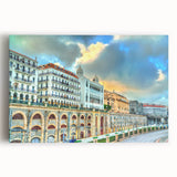 Large black and white stretched canvas of an Algerian landscape, ideal for kitchen wall art.