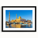 Extra large abstract art print of colorful, textured African scenery on a black framed canvas.