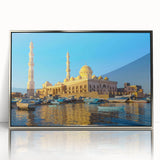 Art Deco style poster of Egyptian scenery, featuring silver-framed acrylic, ideal for modern art wall decor.