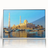 Large art print of an Egyptian landscape in muted earth tones on framed acrylic, ideal for modern art wall decor.