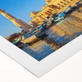 Art deco poster of an Egyptian landscape in muted earth tones on rolled canvas, suitable for dining room decor.