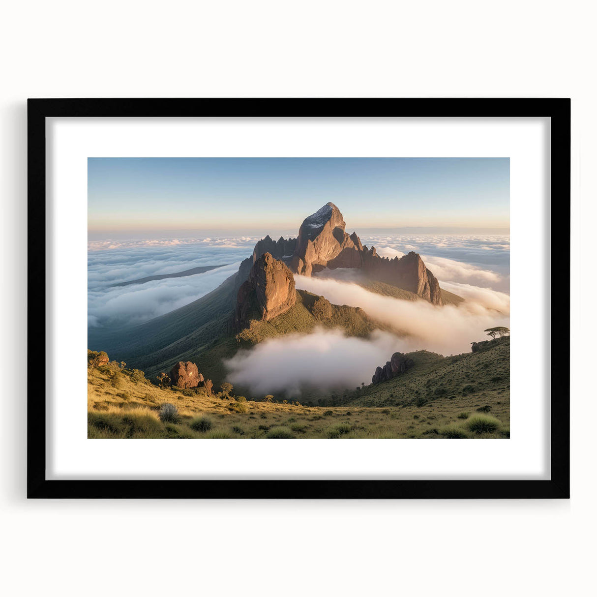 Extra large abstract art print featuring a colorful Kenyan landscape on a textured canvas, ideal for living room decor.